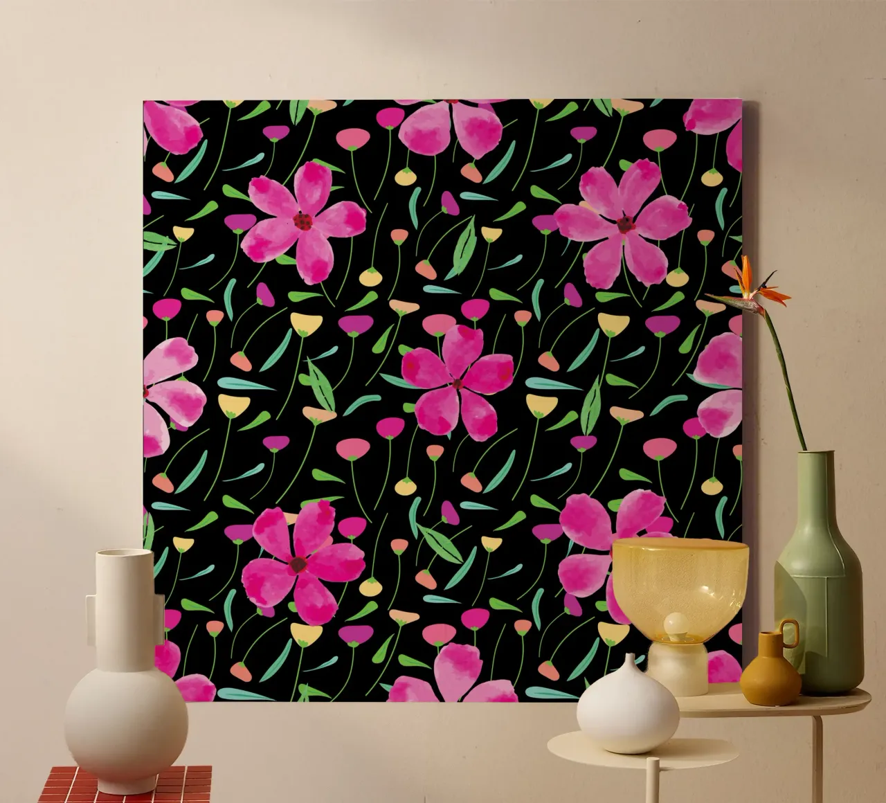 Botanical pattern 24 canvas with Floater frame by Little Dean