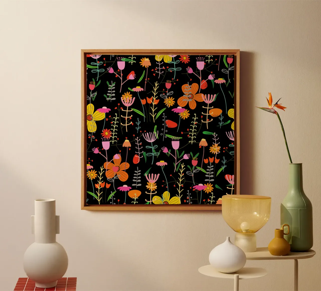 Botanical pattern 25 canvas with Floater frame by Little Dean