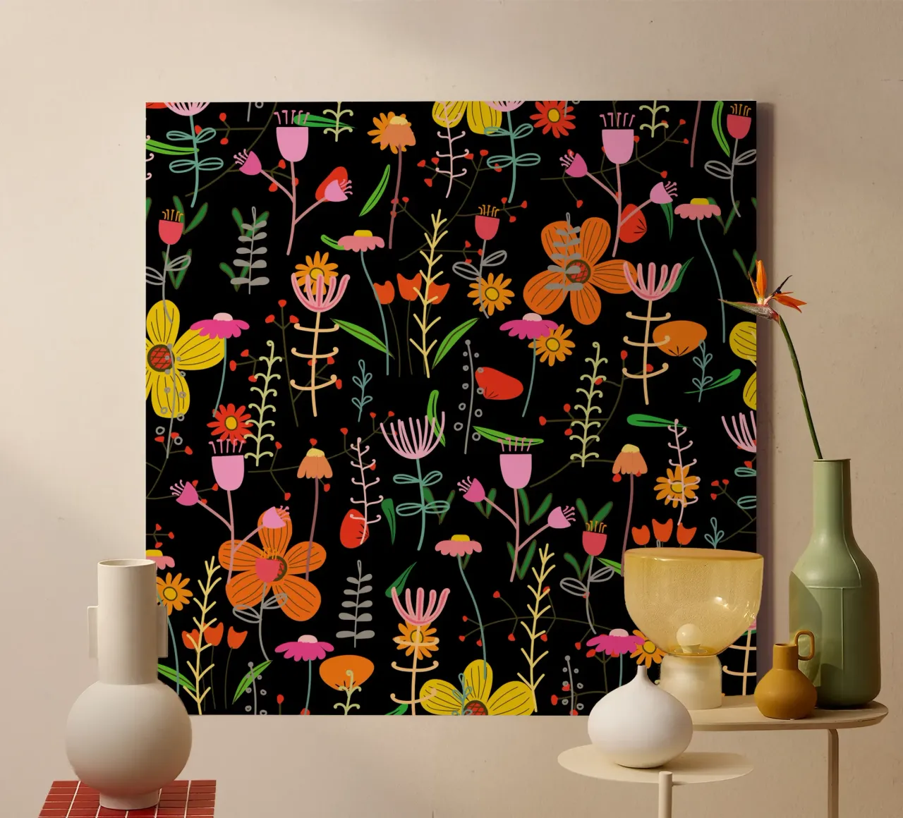Botanical pattern 25 canvas with Floater frame by Little Dean