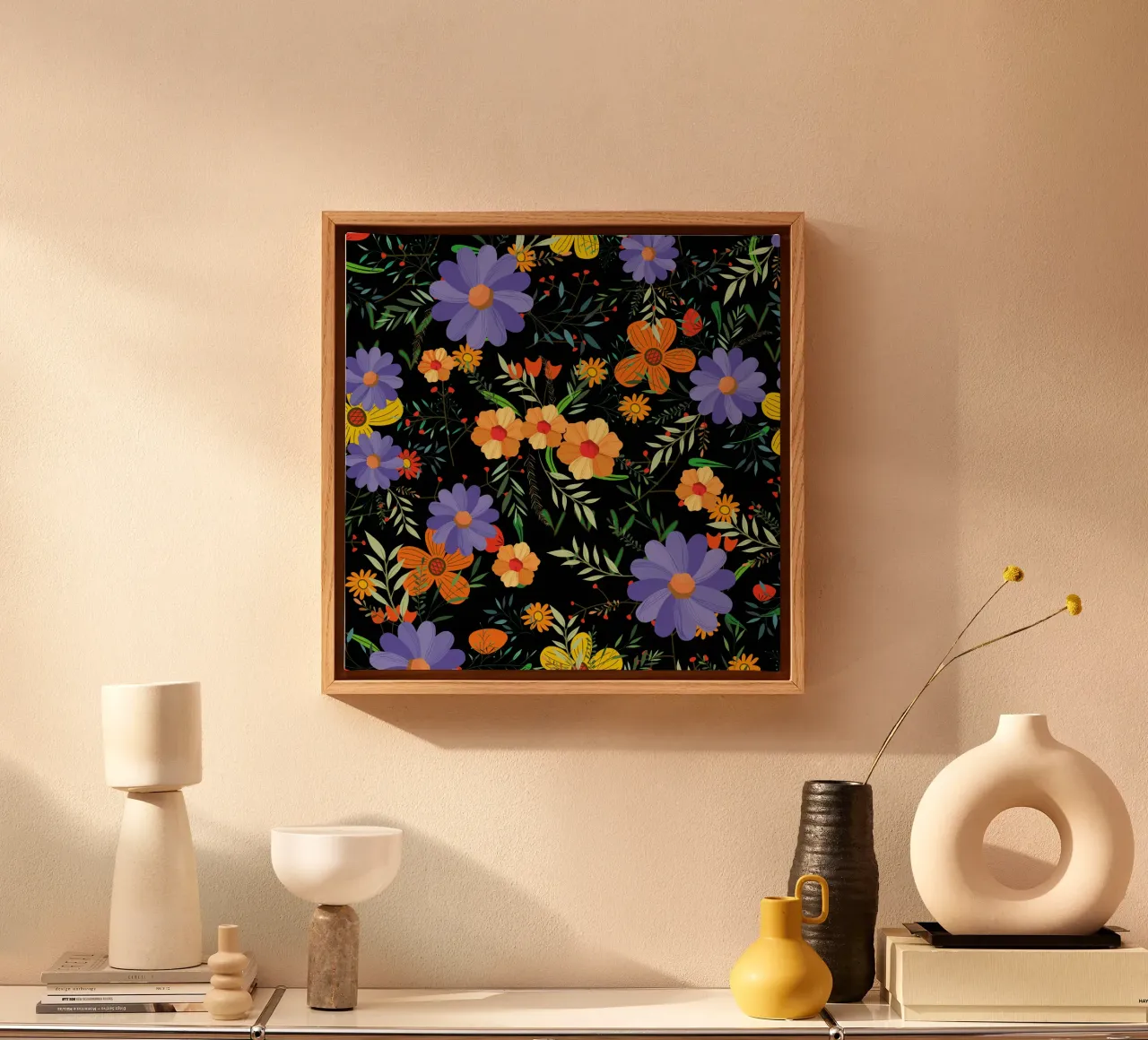 Botanical pattern 27 canvas with Floater frame by Little Dean