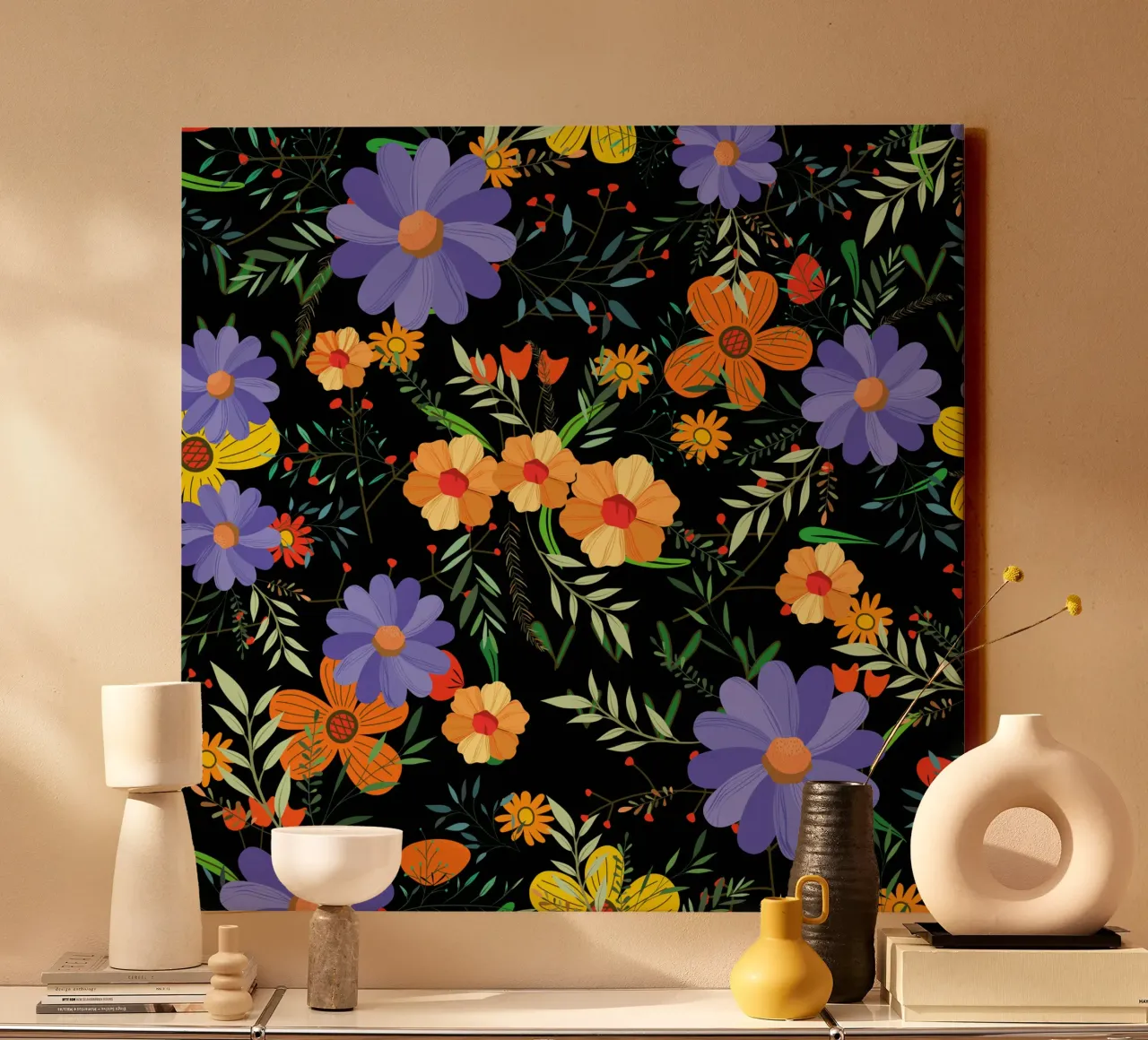 Botanical pattern 27 canvas with Floater frame by Little Dean