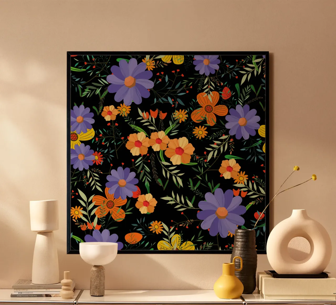 Botanical pattern 27 poster with wooden frame by Little Dean