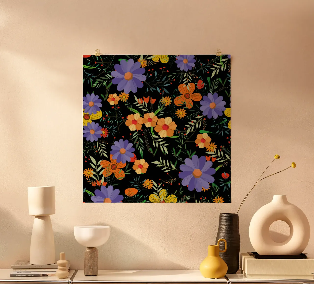 Botanical pattern 27 poster with wooden frame by Little Dean