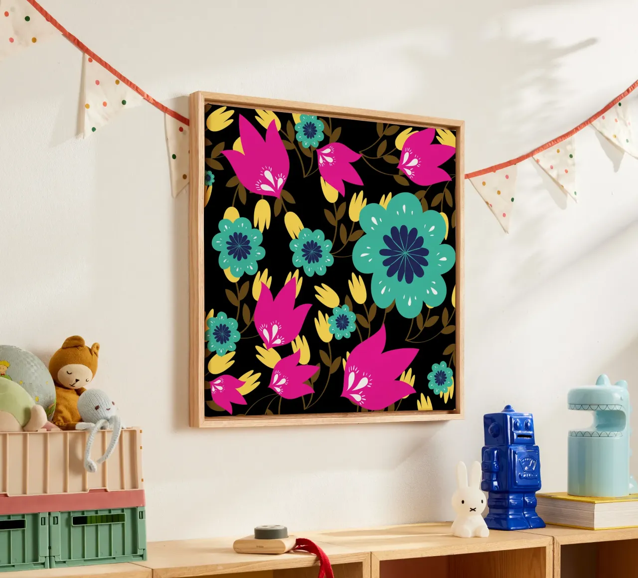Botanical pattern 28 canvas with Floater frame by Little Dean