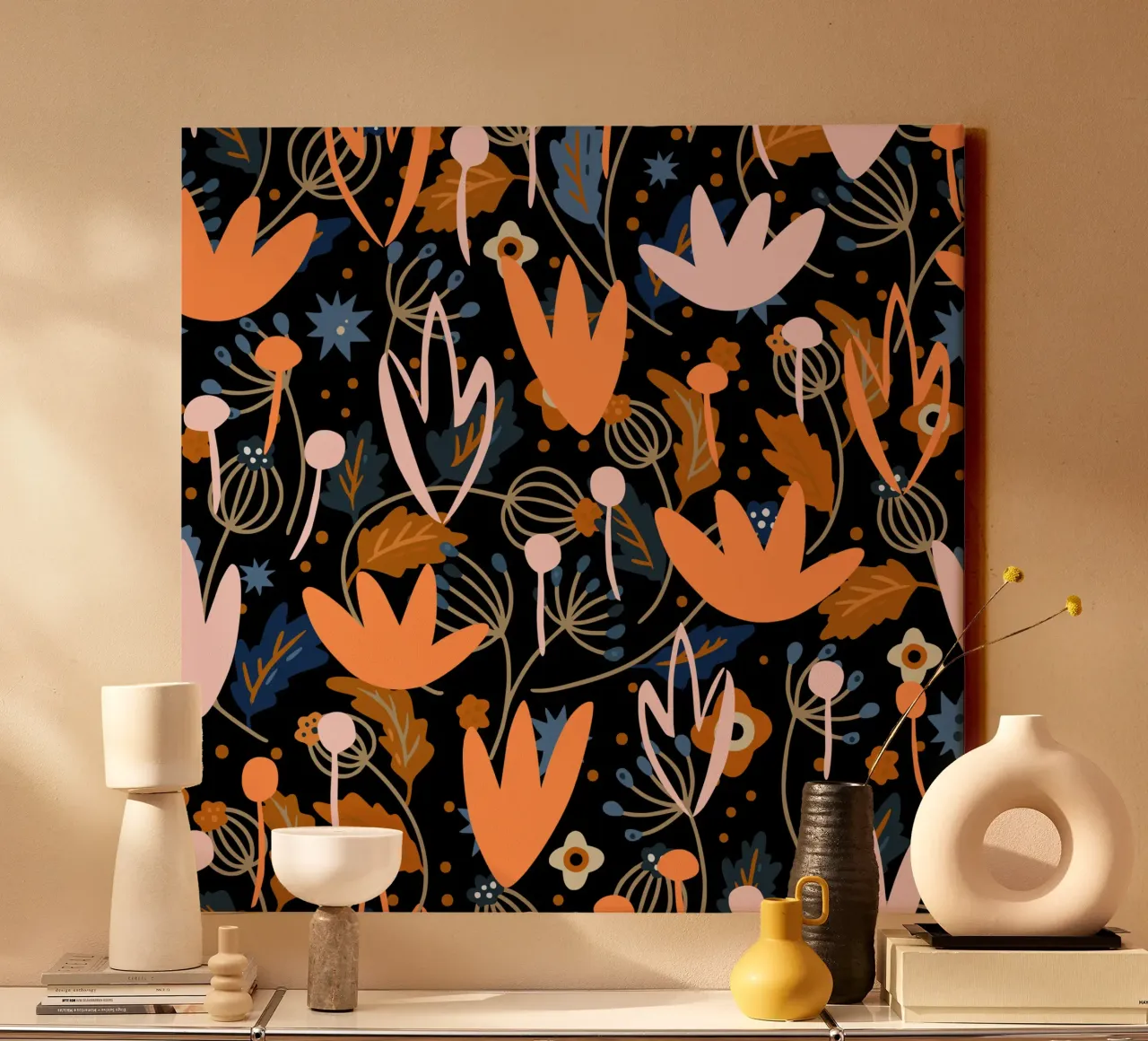 Botanical pattern 29 canvas with Floater frame by Little Dean