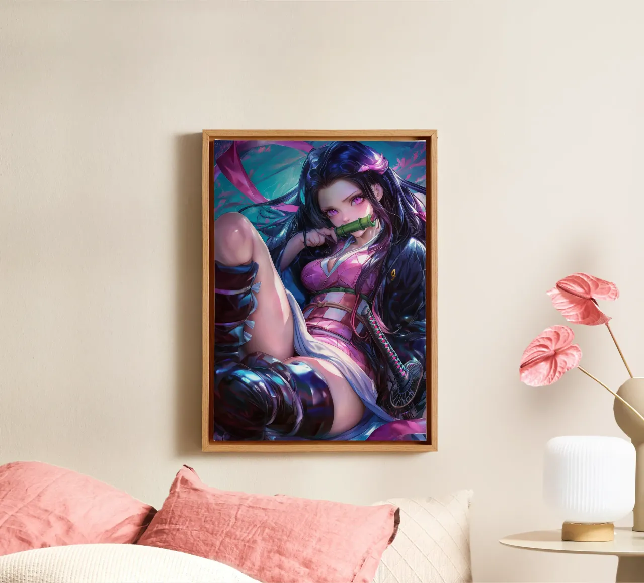Nezuko Kamado Demonendoder canvas met Baklijst van Voxel Visionaries