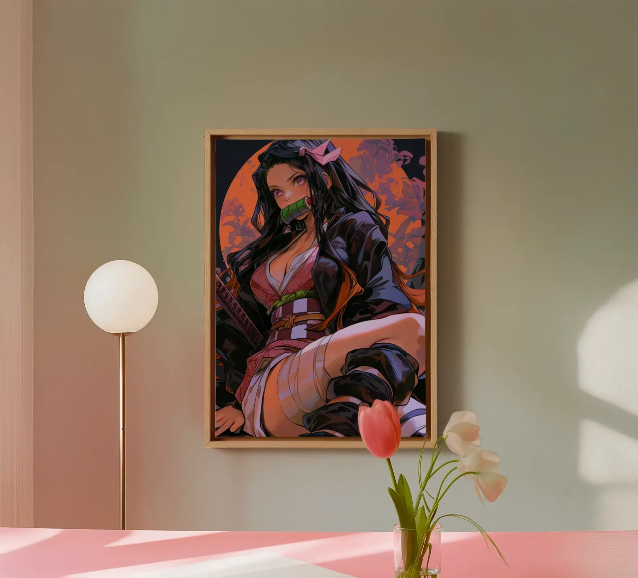 Nezuko Kamado Demonendoder canvas met Baklijst van Voxel Visionaries
