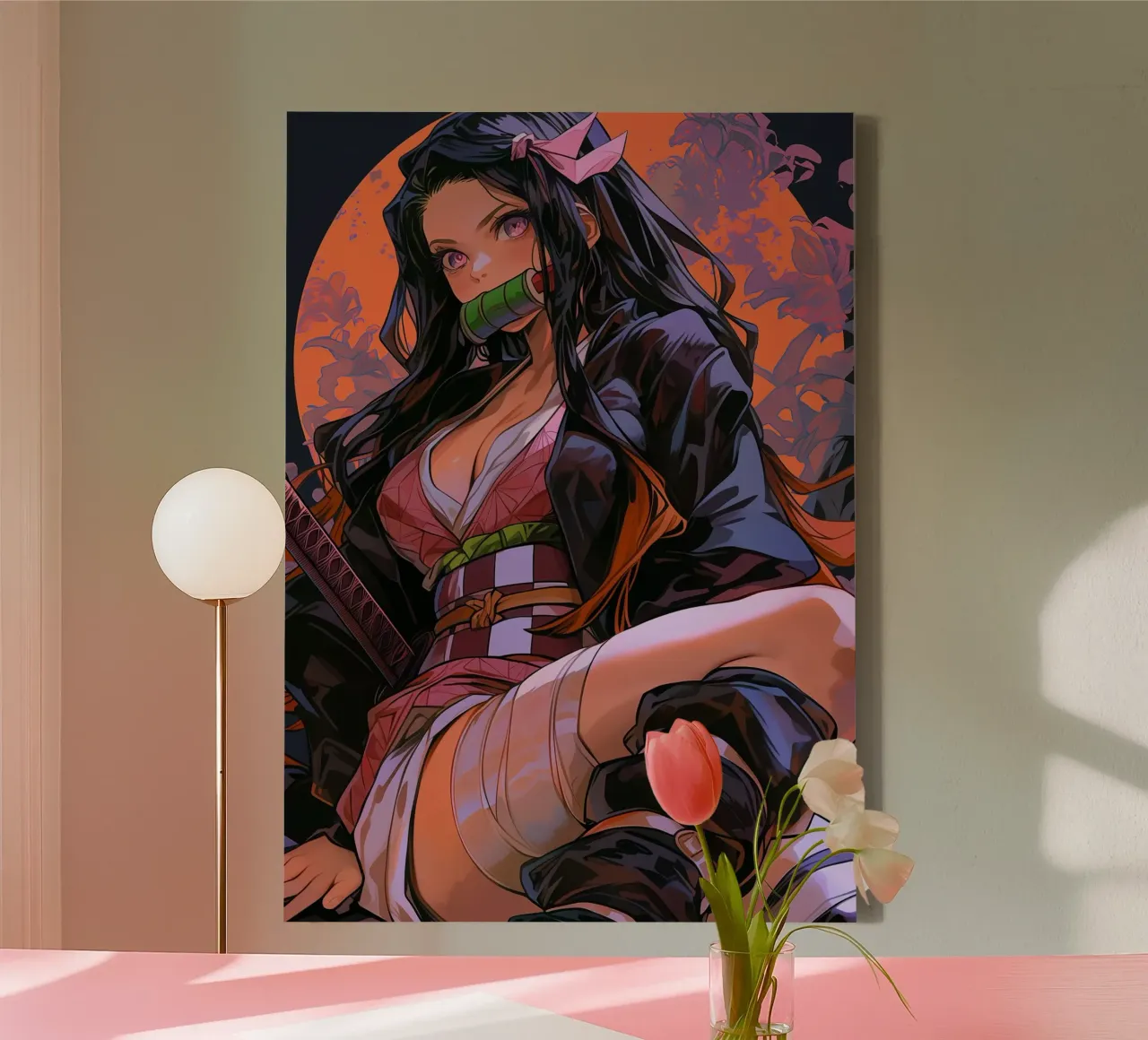 Nezuko Kamado Demonendoder canvas met Baklijst van Voxel Visionaries