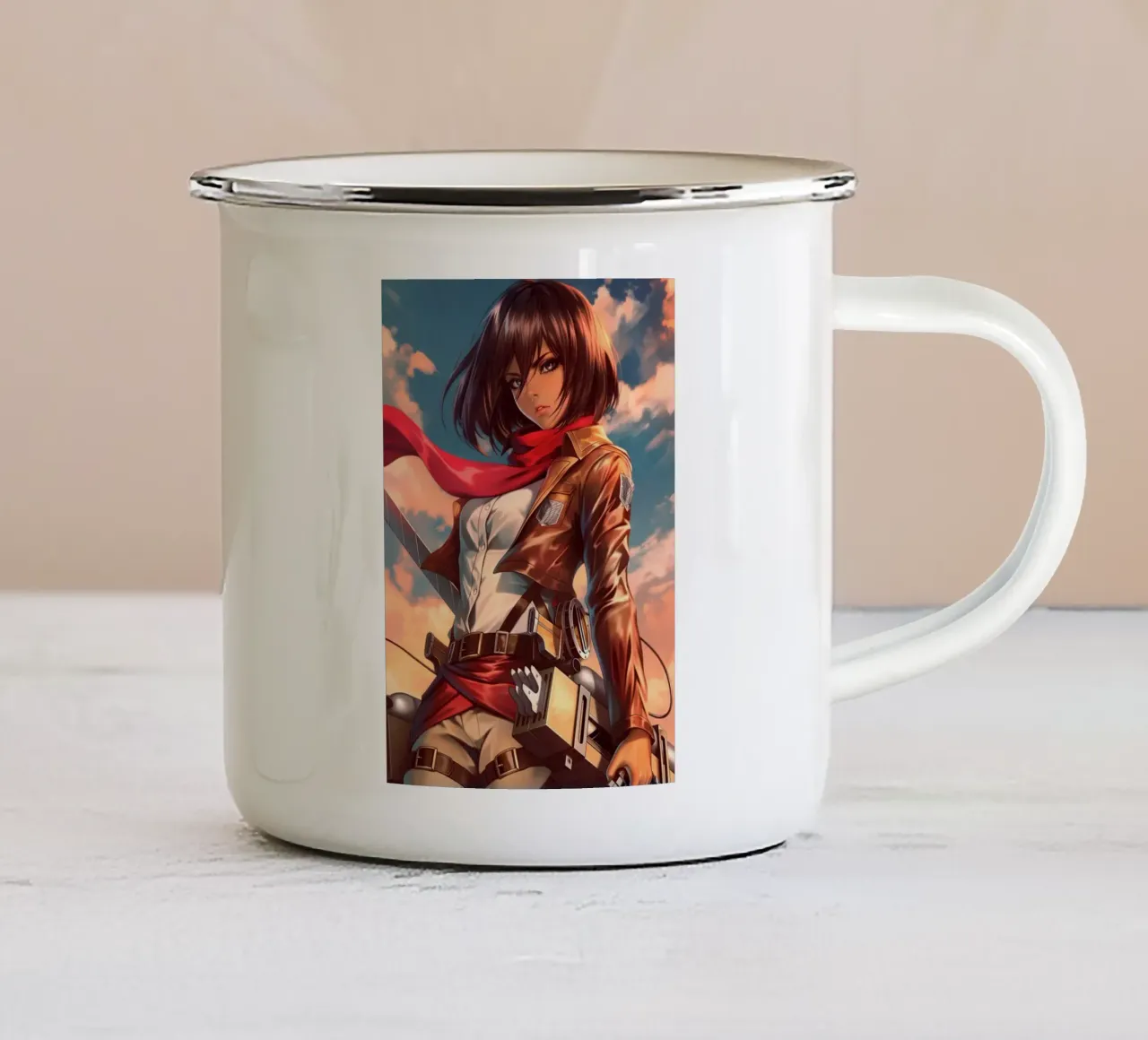 Mikasa Ackerman Attacco su Titano tazza in smalto da Fleur de Lys