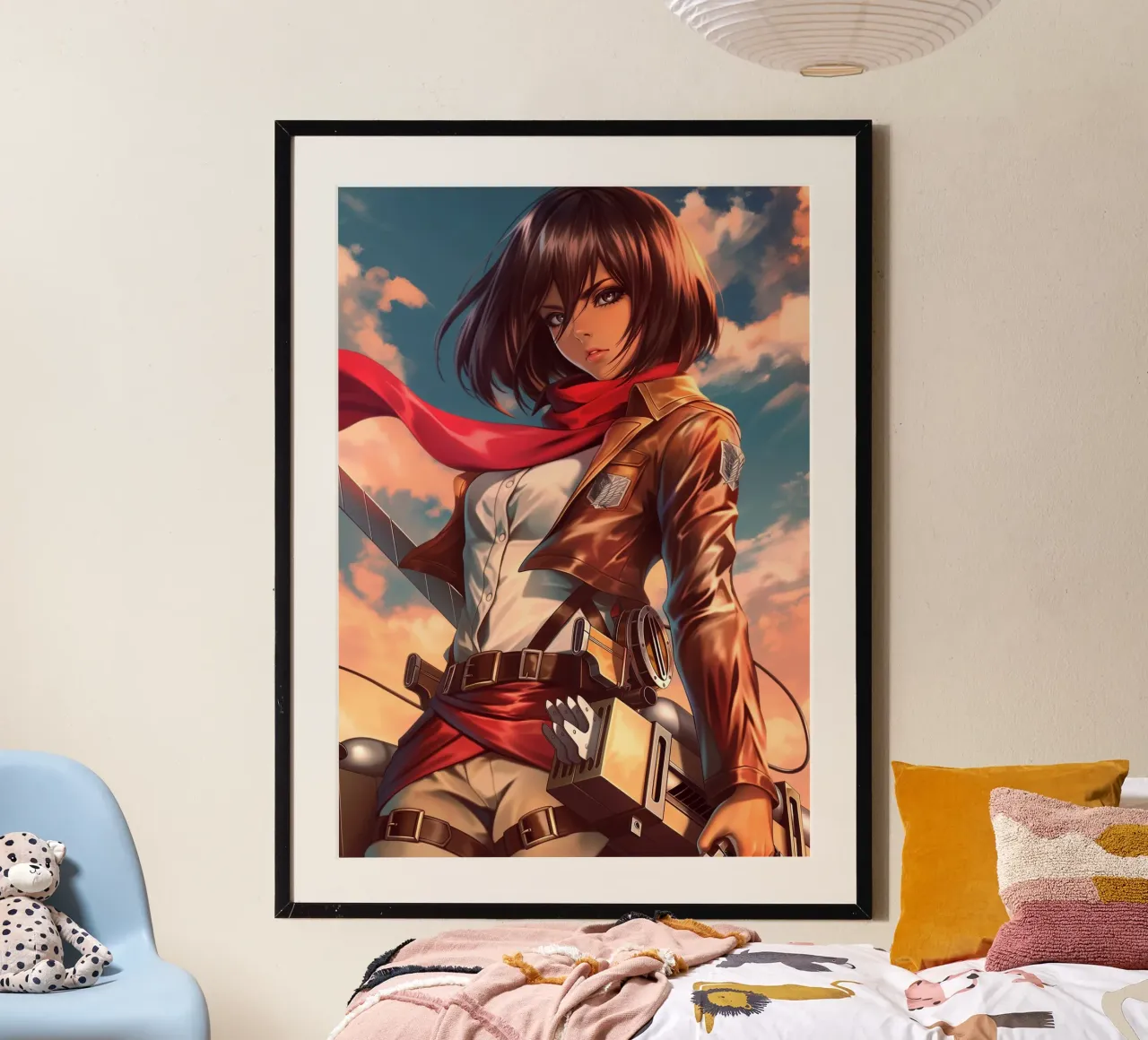 Mikasa Ackerman Attacco su Titano poster con telaio in plastica da Fleur de Lys
