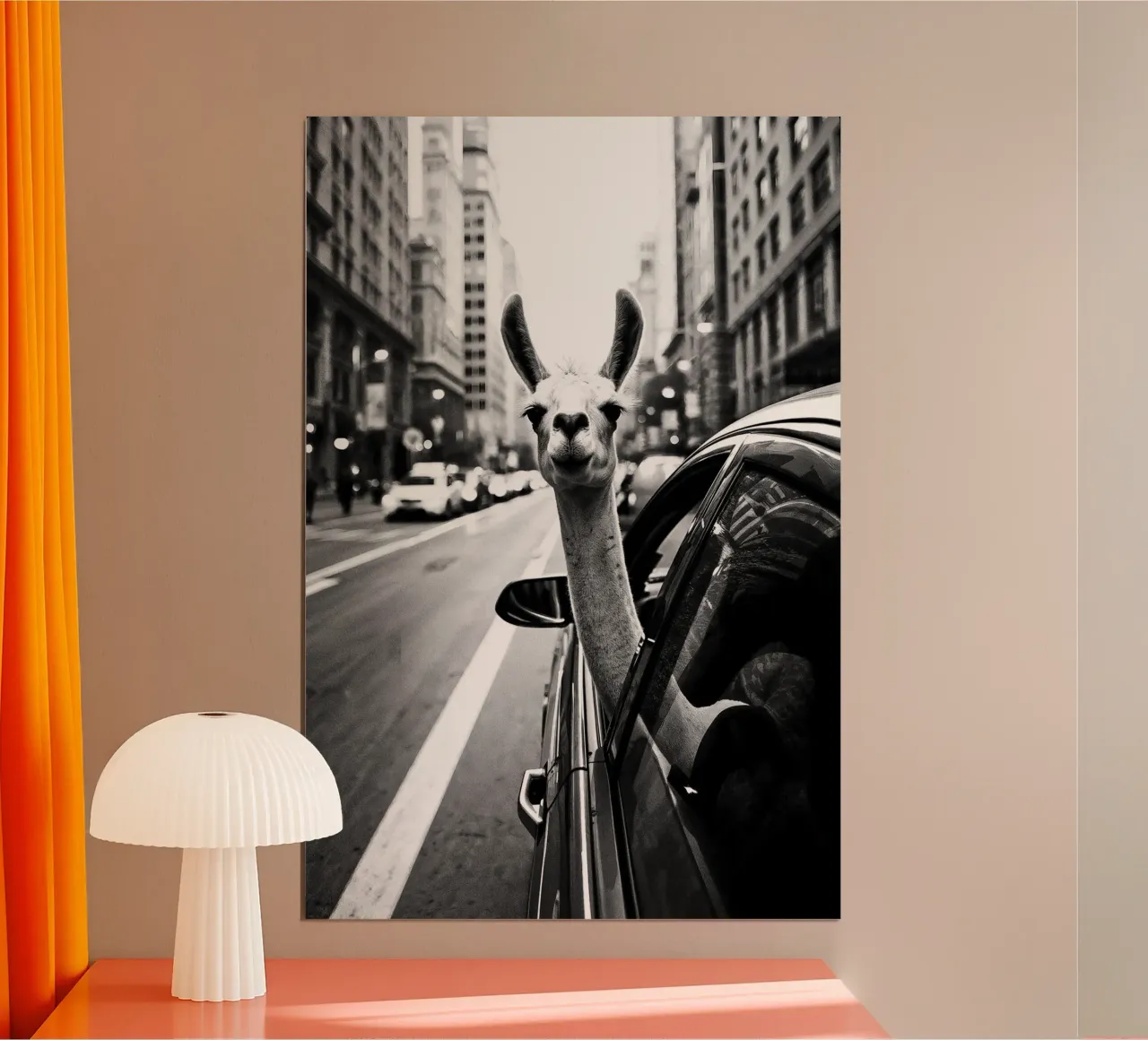Downtown Llama poster con telaio in alluminio da KUNSTstück