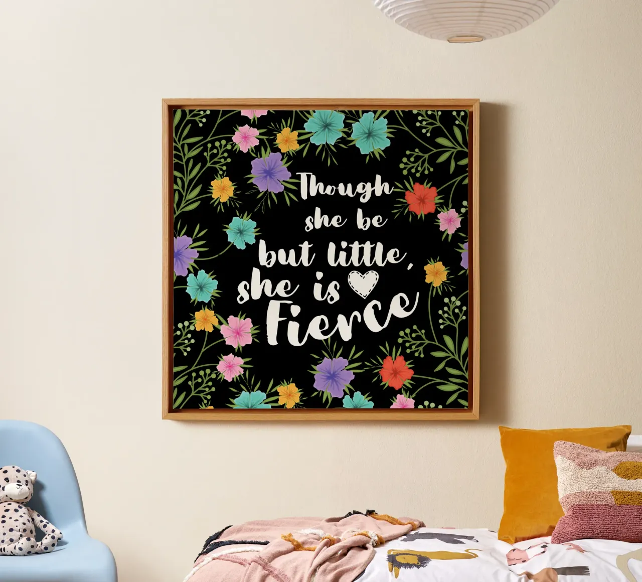 Though she be Little she is fierce bloom canvas with Floater frame by Little Dean
