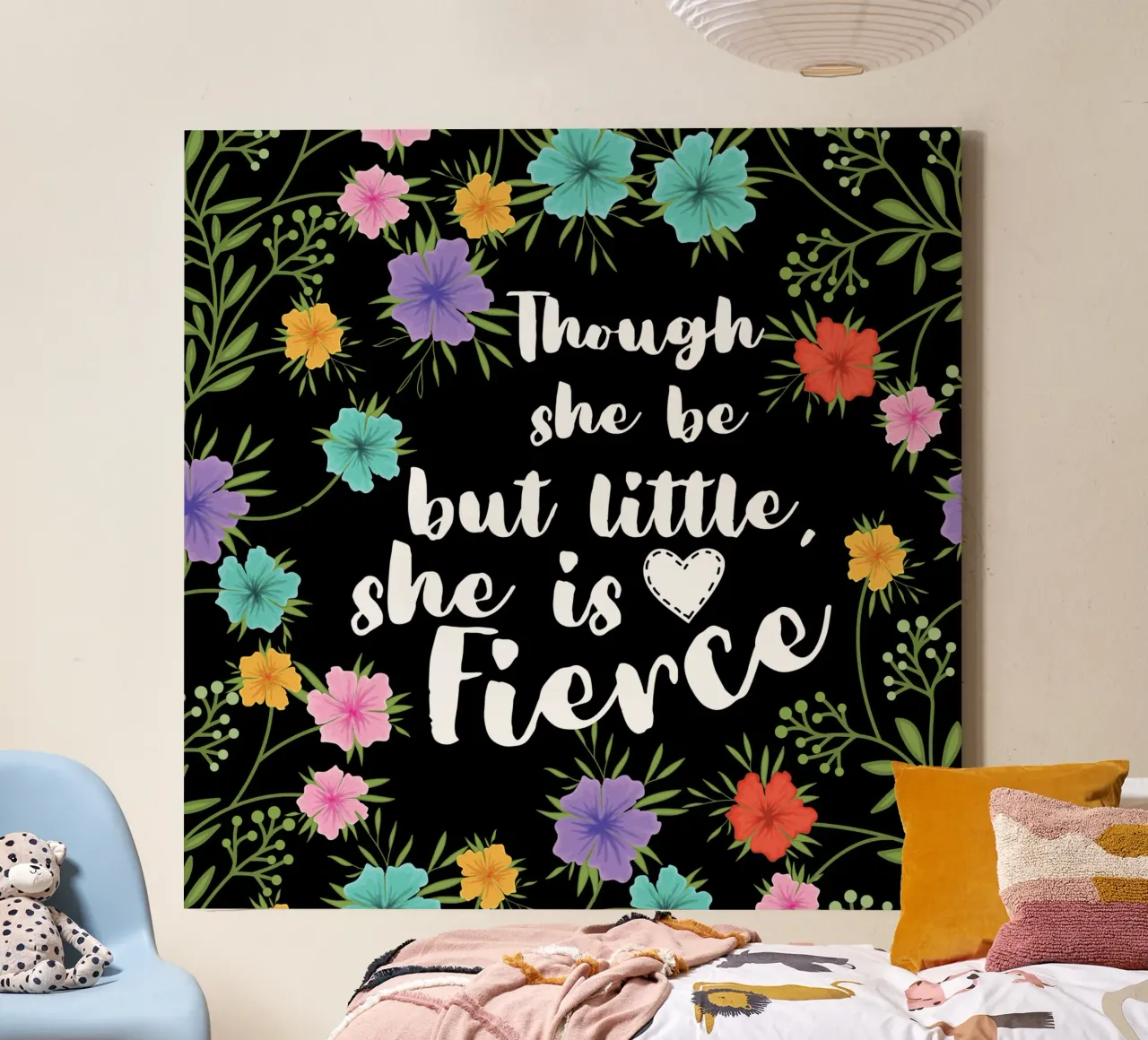 Though she be Little she is fierce bloom canvas with Floater frame by Little Dean