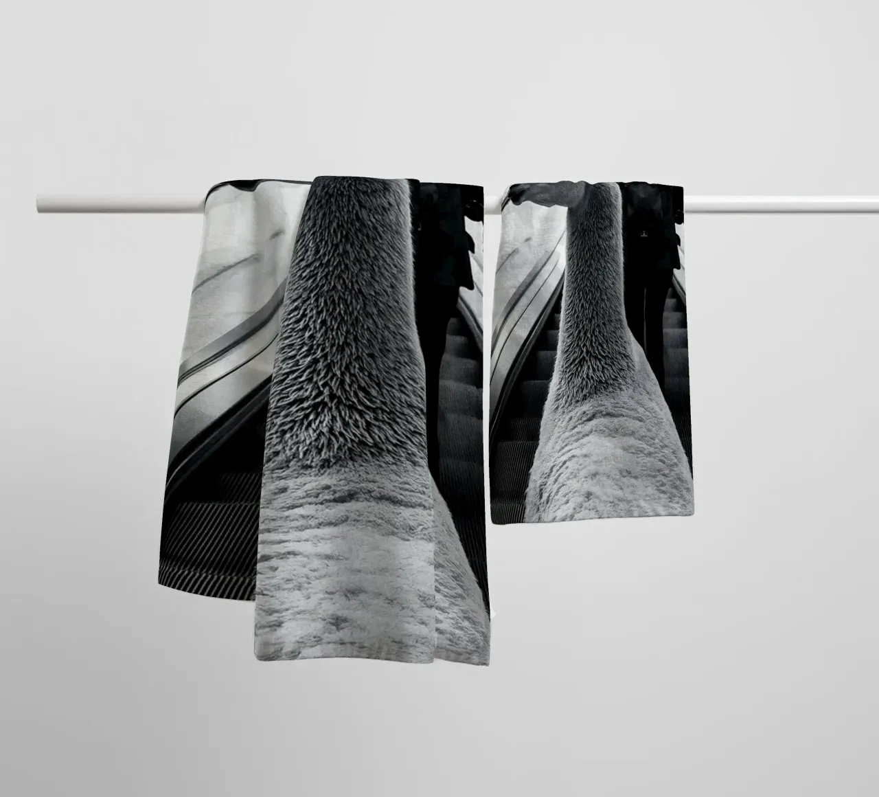 Llama on escalator: surreal experience in shopping centre towel by KUNSTstück