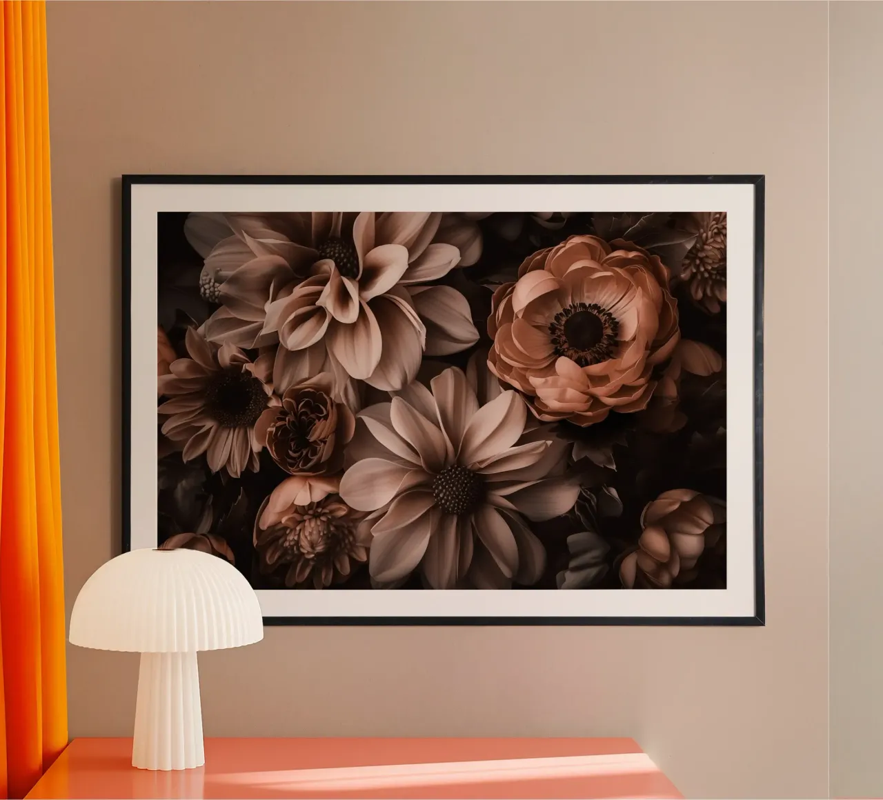 Mokka Mousse Warme Bloemen Symfonie poster met kunststof frame van Andrea Haase Floral Passion