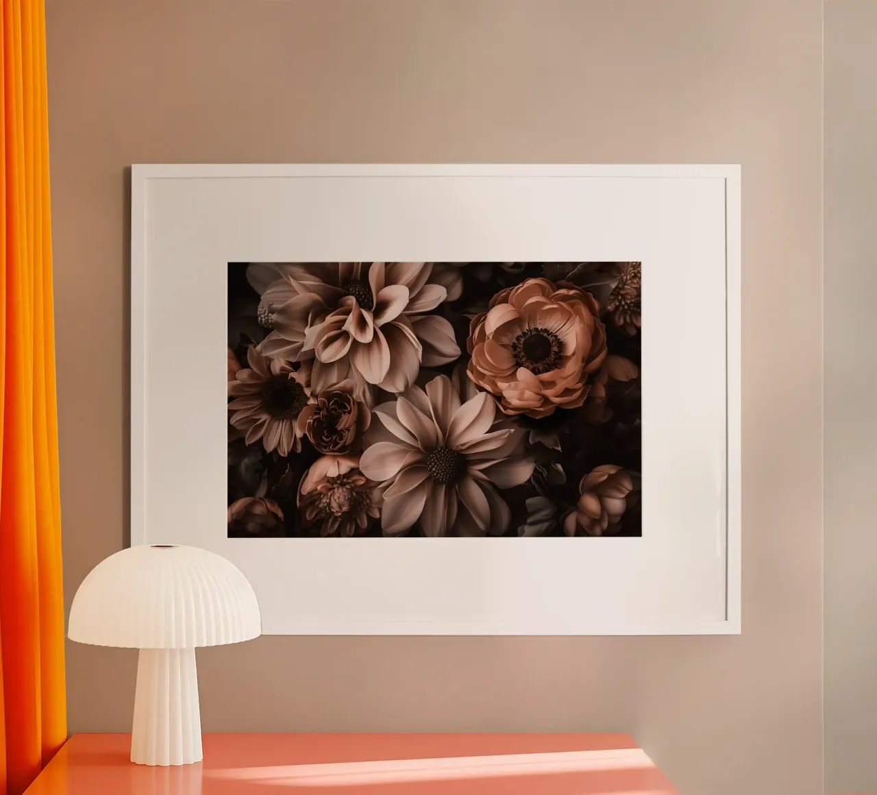 Mokka Mousse Warme Bloemen Symfonie poster met kunststof frame van Andrea Haase Floral Passion