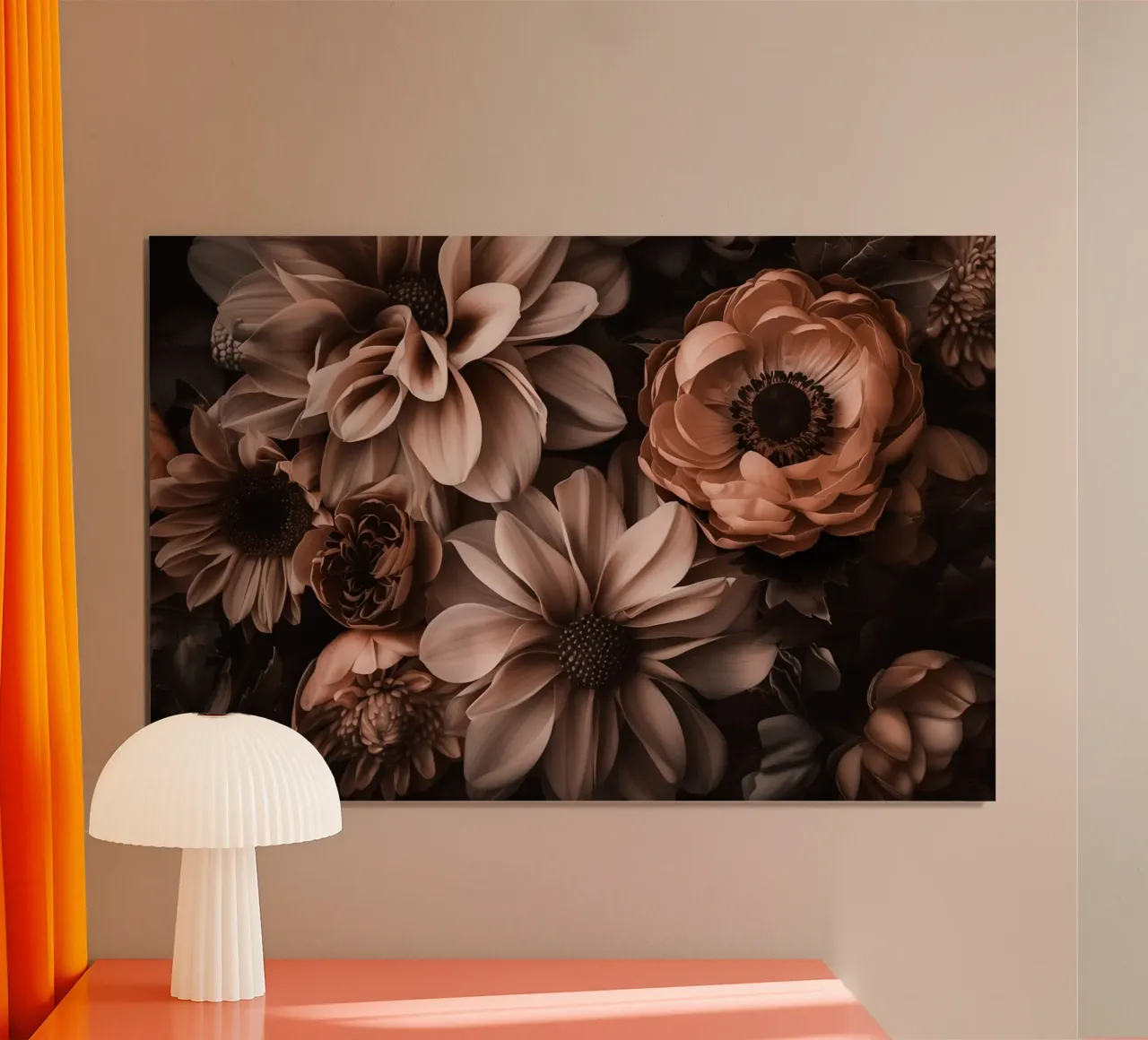 Mokka Mousse Warme Bloemen Symfonie poster met kunststof frame van Andrea Haase Floral Passion