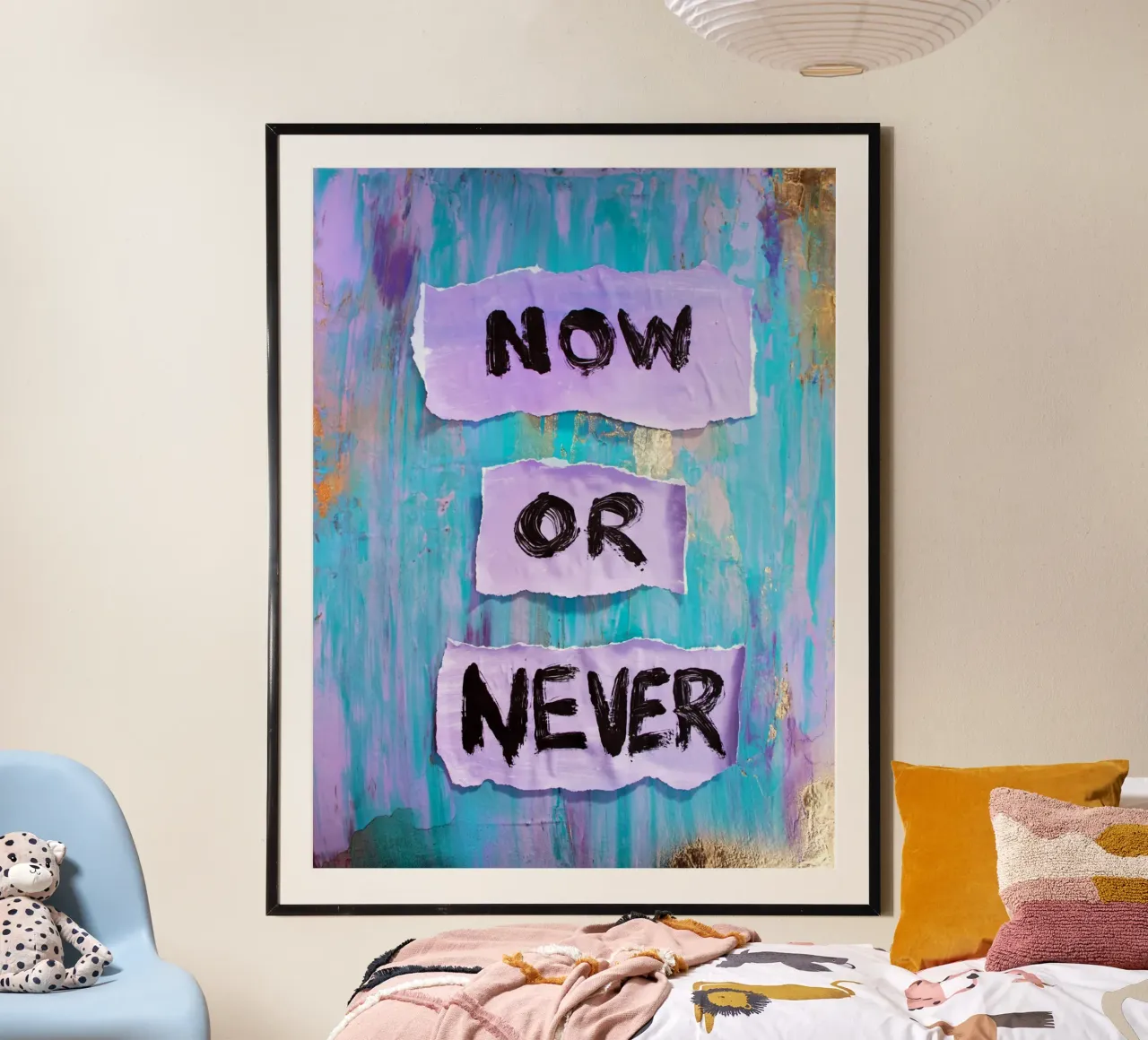 Now or never poster con telaio in plastica da Hirschbild