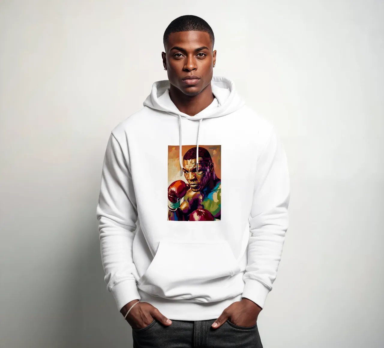 Pop art astratta e colorata di Mike Tyson felpa con cappuccio da Lembayung art