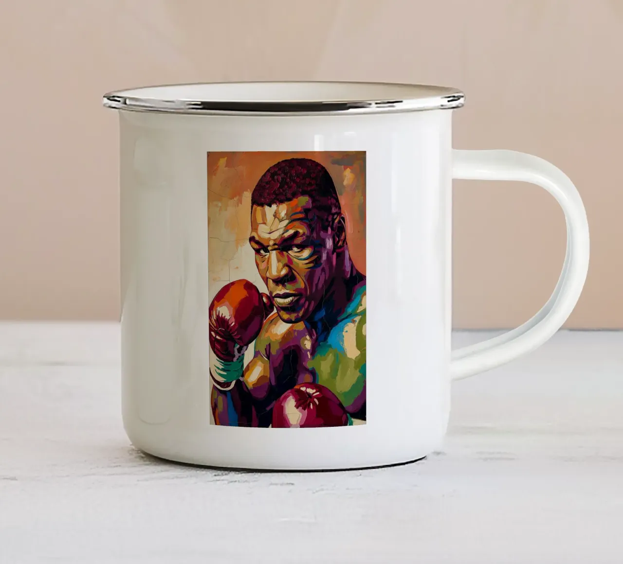 Pop art astratta e colorata di Mike Tyson tazza in smalto da Lembayung art