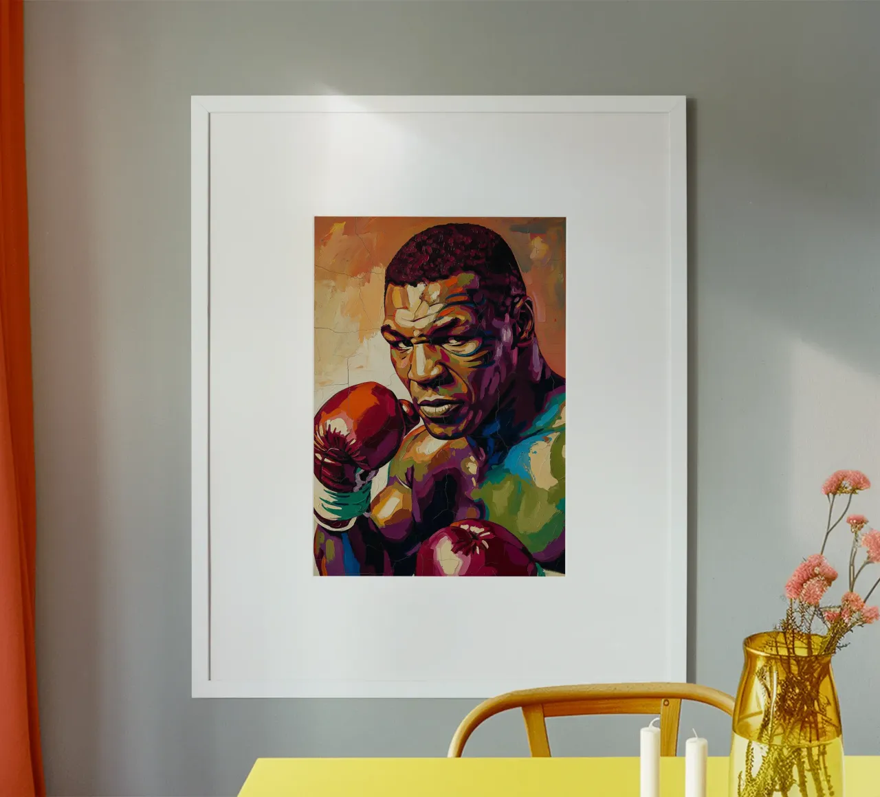 Abstract colorful pop art of Mike Tyson poster with aluminum frame by Lembayung art