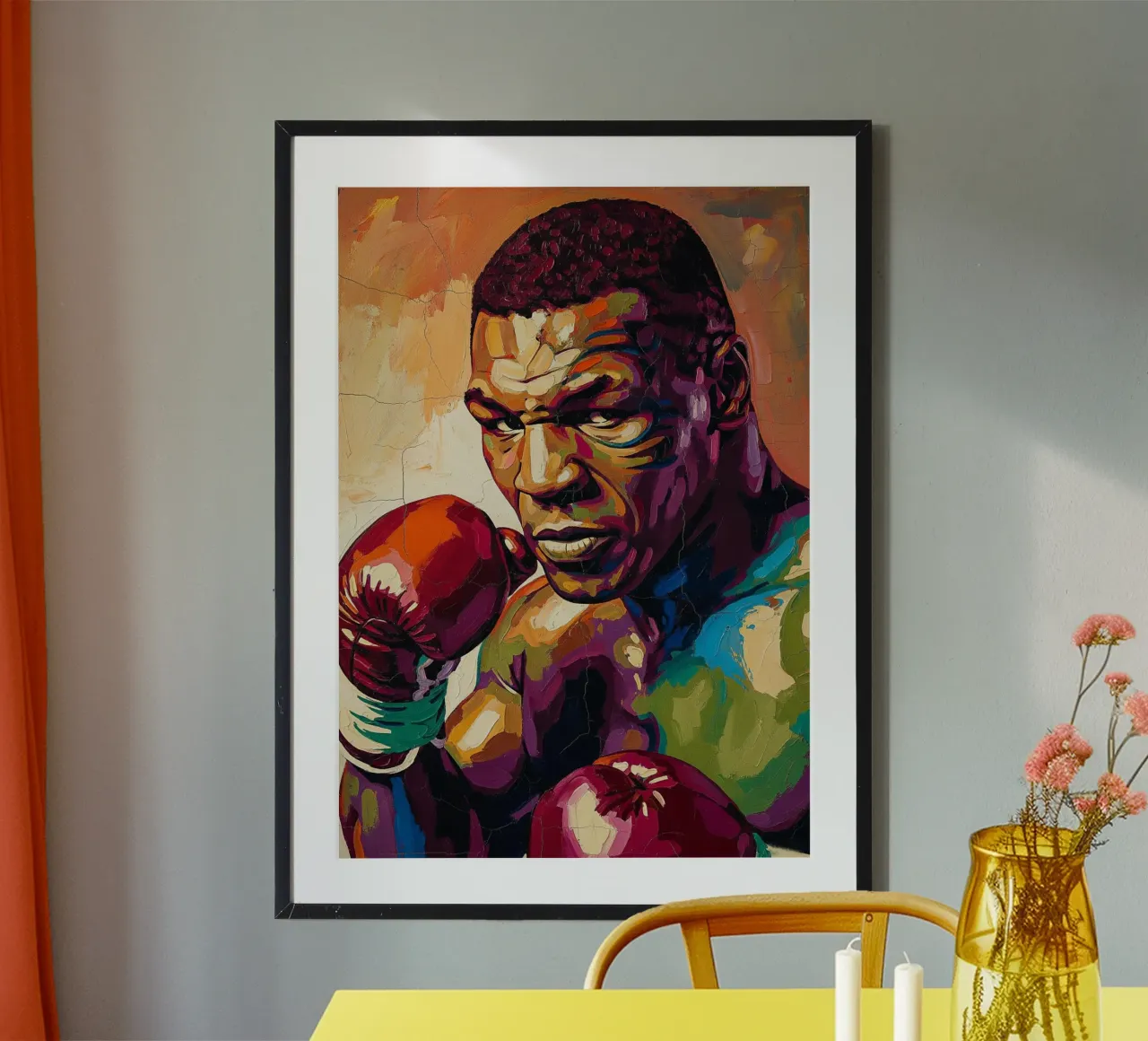 Abstract colorful pop art of Mike Tyson poster with aluminum frame by Lembayung art