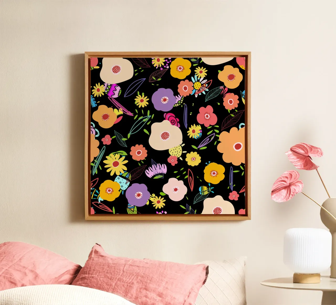 Botanical pattern 34 canvas with Floater frame by Little Dean