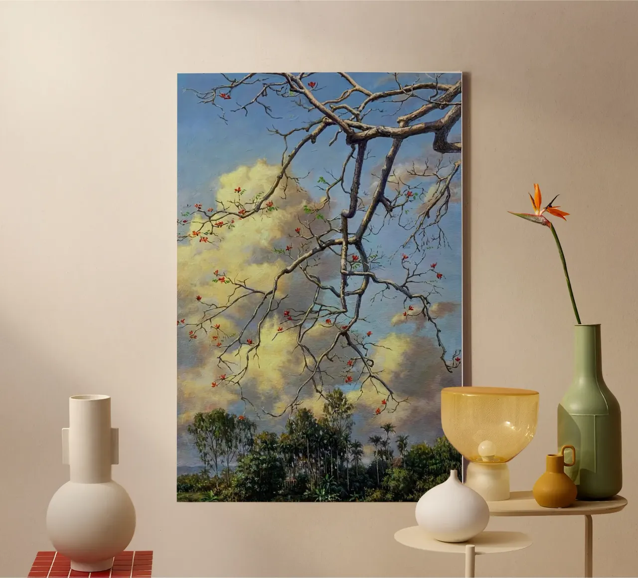 tree on the clous lienzo con Marco flotante de mip of map