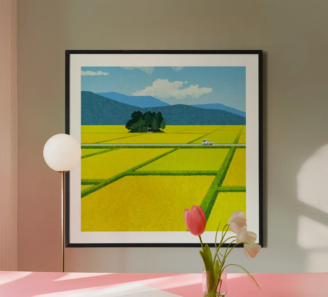 through the fields poster con telaio in legno da mip of map