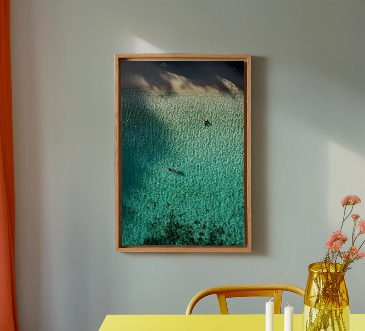 boat and person canvas with Floater frame by mip of map