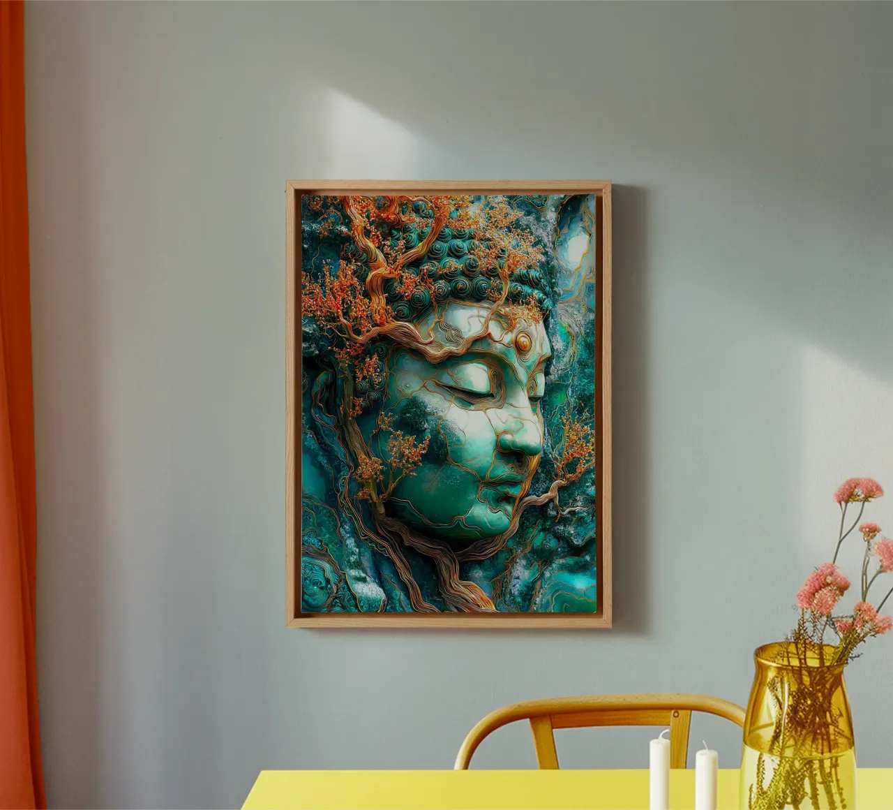Goud Smaragd Boeddha canvas met Baklijst van Fleur de Lys