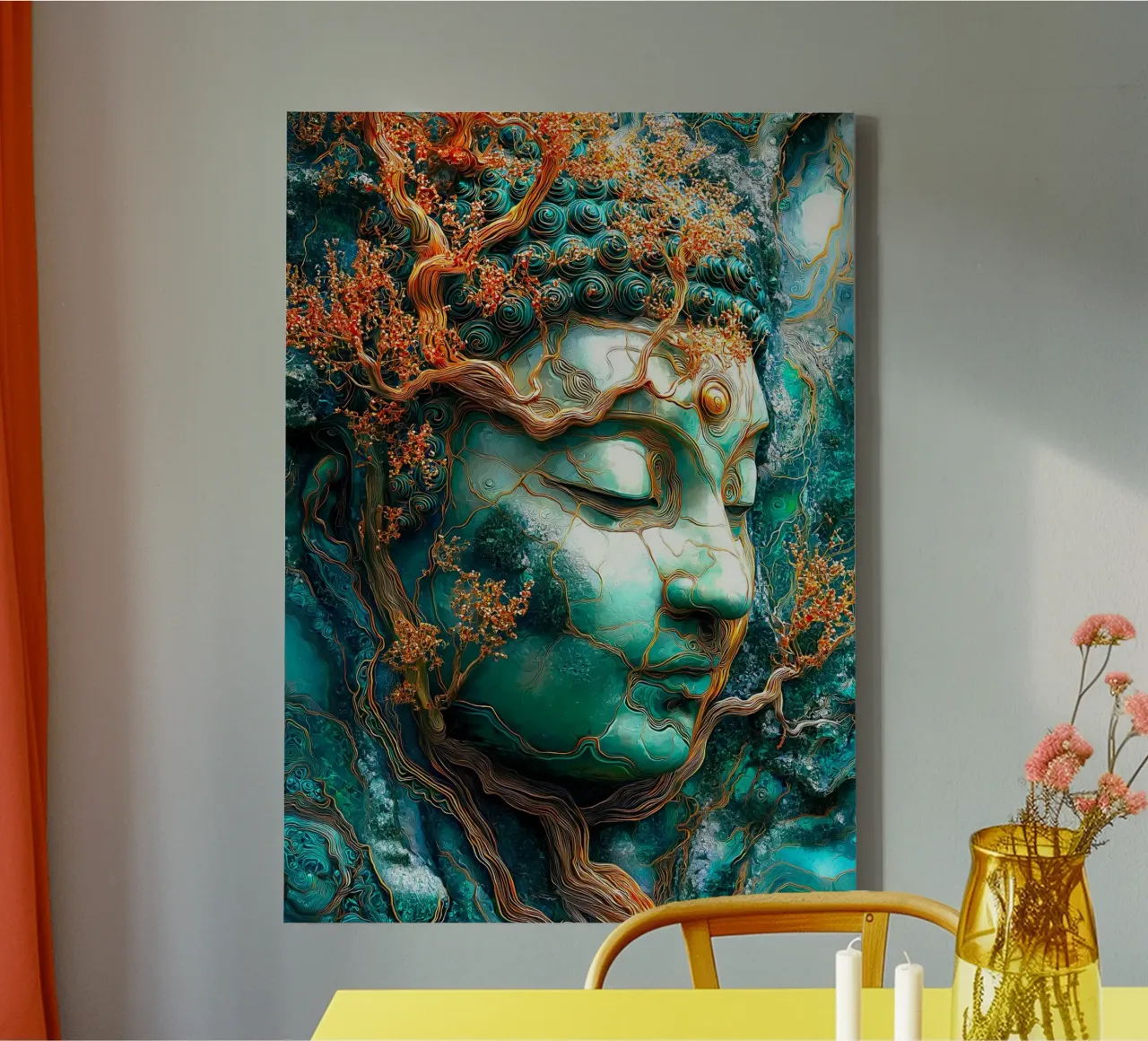 Goud Smaragd Boeddha canvas met Baklijst van Fleur de Lys