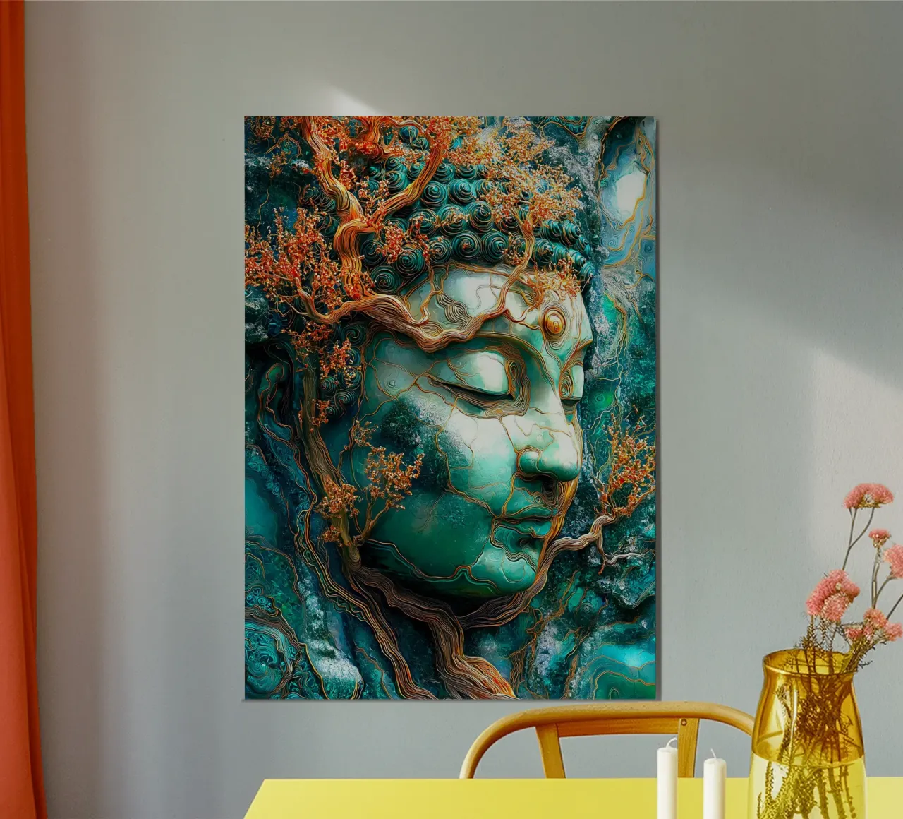 Buddha di smeraldo d'oro poster con telaio in legno da Fleur de Lys