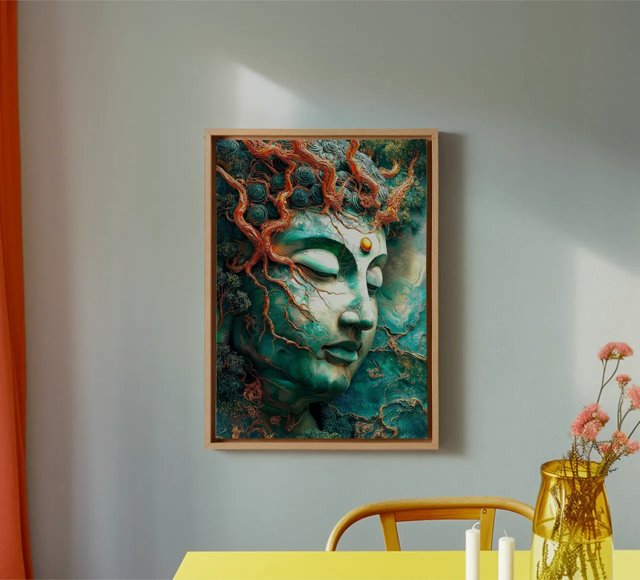 Goud Smaragd Boeddha canvas met Baklijst van Fleur de Lys