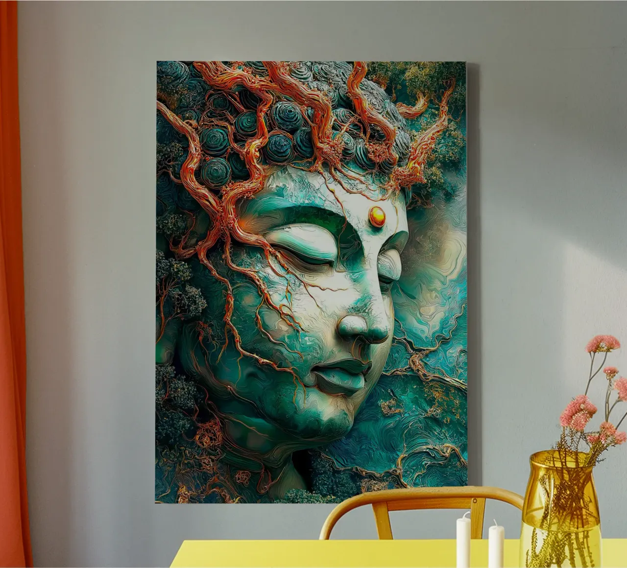 Goud Smaragd Boeddha canvas met Baklijst van Fleur de Lys
