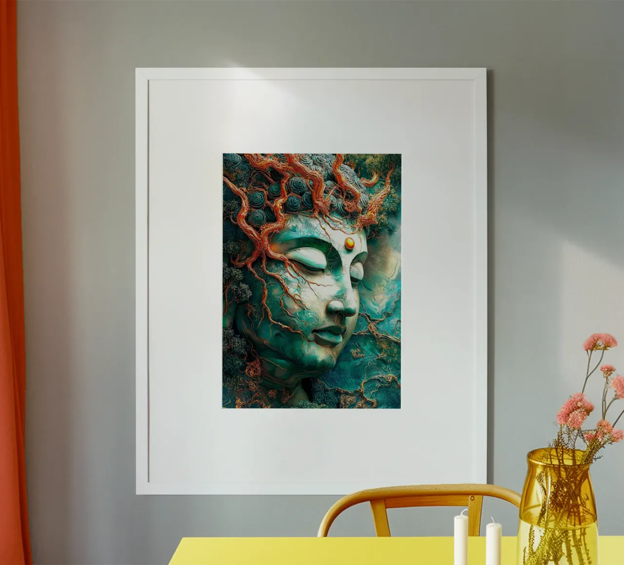 Buddha di smeraldo d'oro poster con telaio in plastica da Fleur de Lys