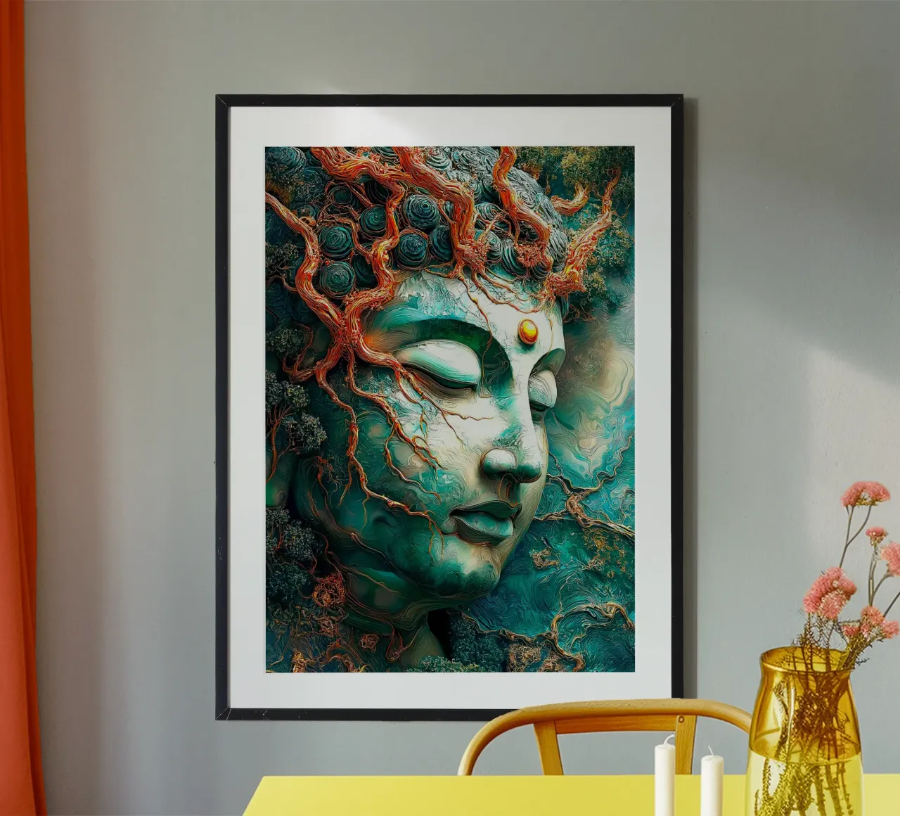 Buddha di smeraldo d'oro poster con telaio in plastica da Fleur de Lys