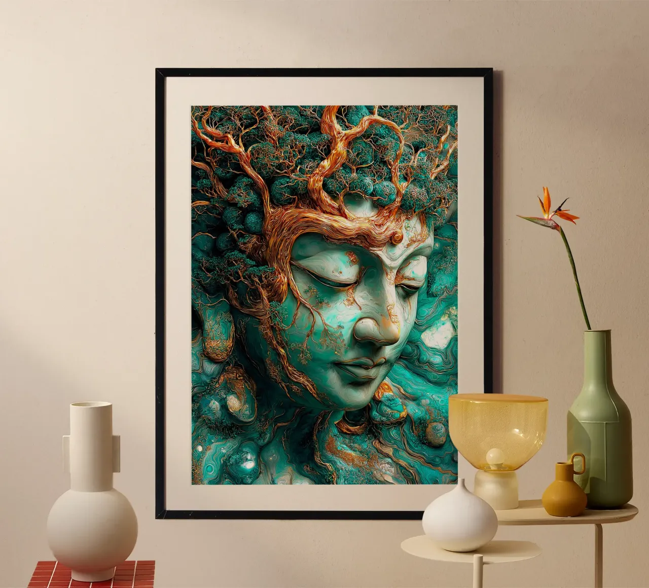 Goud Smaragd Boeddha poster van Fleur de Lys