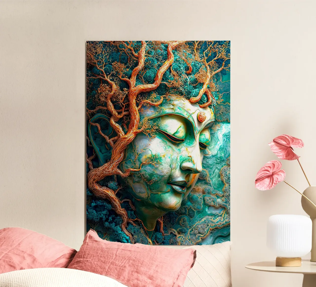 Buddha di smeraldo d'oro poster con telaio in plastica da Fleur de Lys