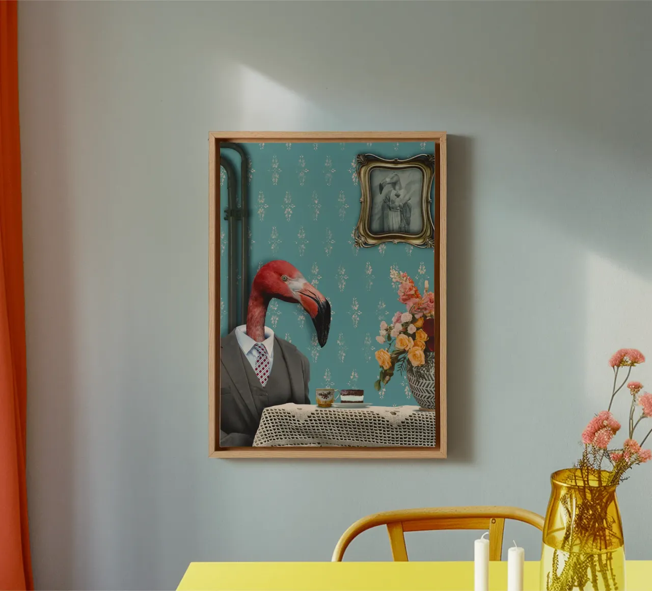 Flamingo Zondag canvas met Baklijst van Dapidoka