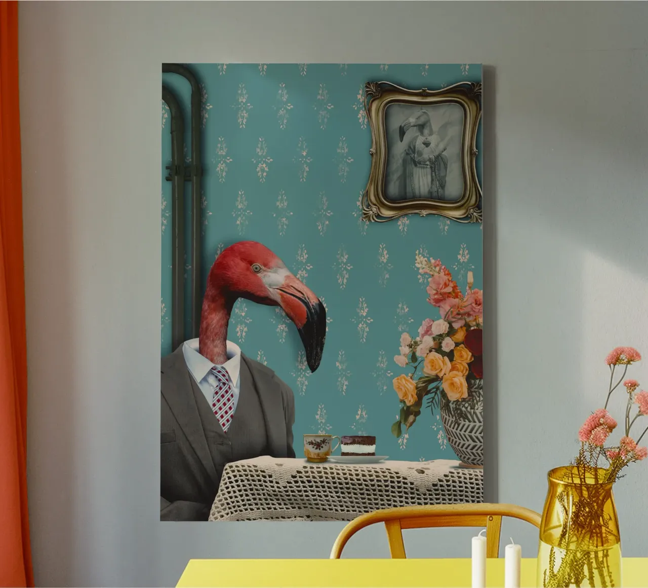 Flamingo Zondag canvas met Baklijst van Dapidoka