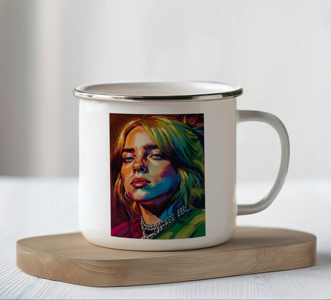 Billie Eilish astratto colorato pop art tazza in smalto da Lembayung art