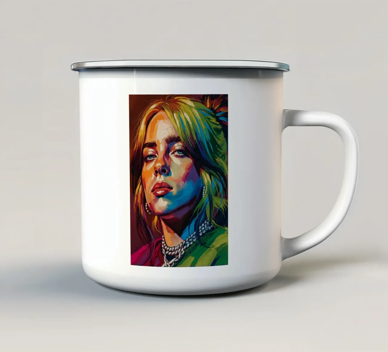 Billie Eilish astratto colorato pop art tazza in smalto da Lembayung art