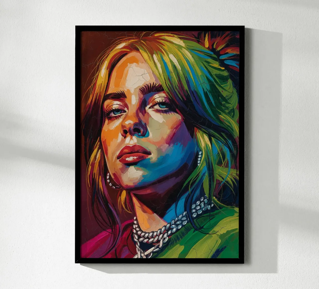 Billie Eilish abstract colorful pop art poster with wooden frame by Lembayung art