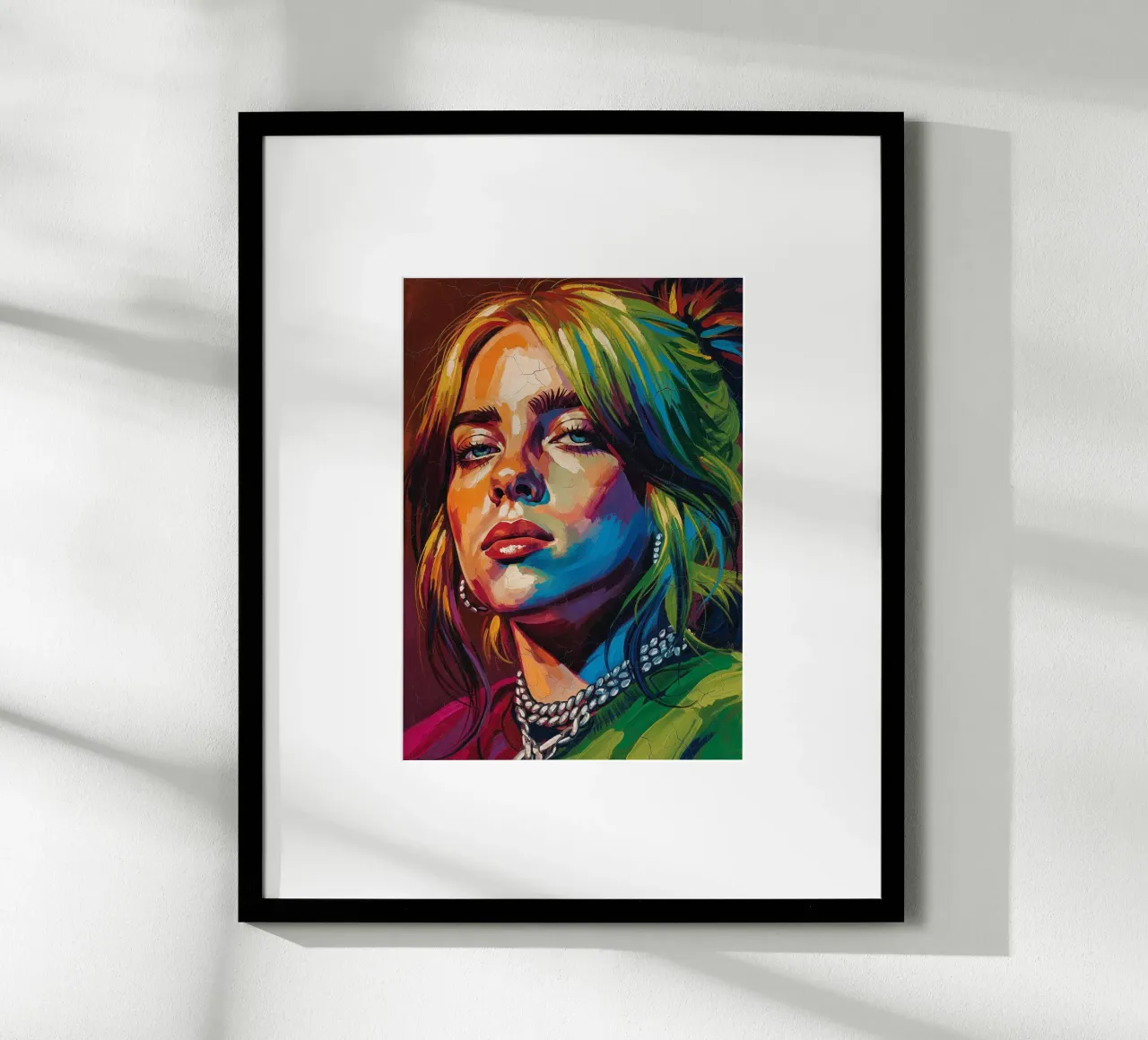 Billie Eilish abstract colorful pop art poster with wooden frame by Lembayung art