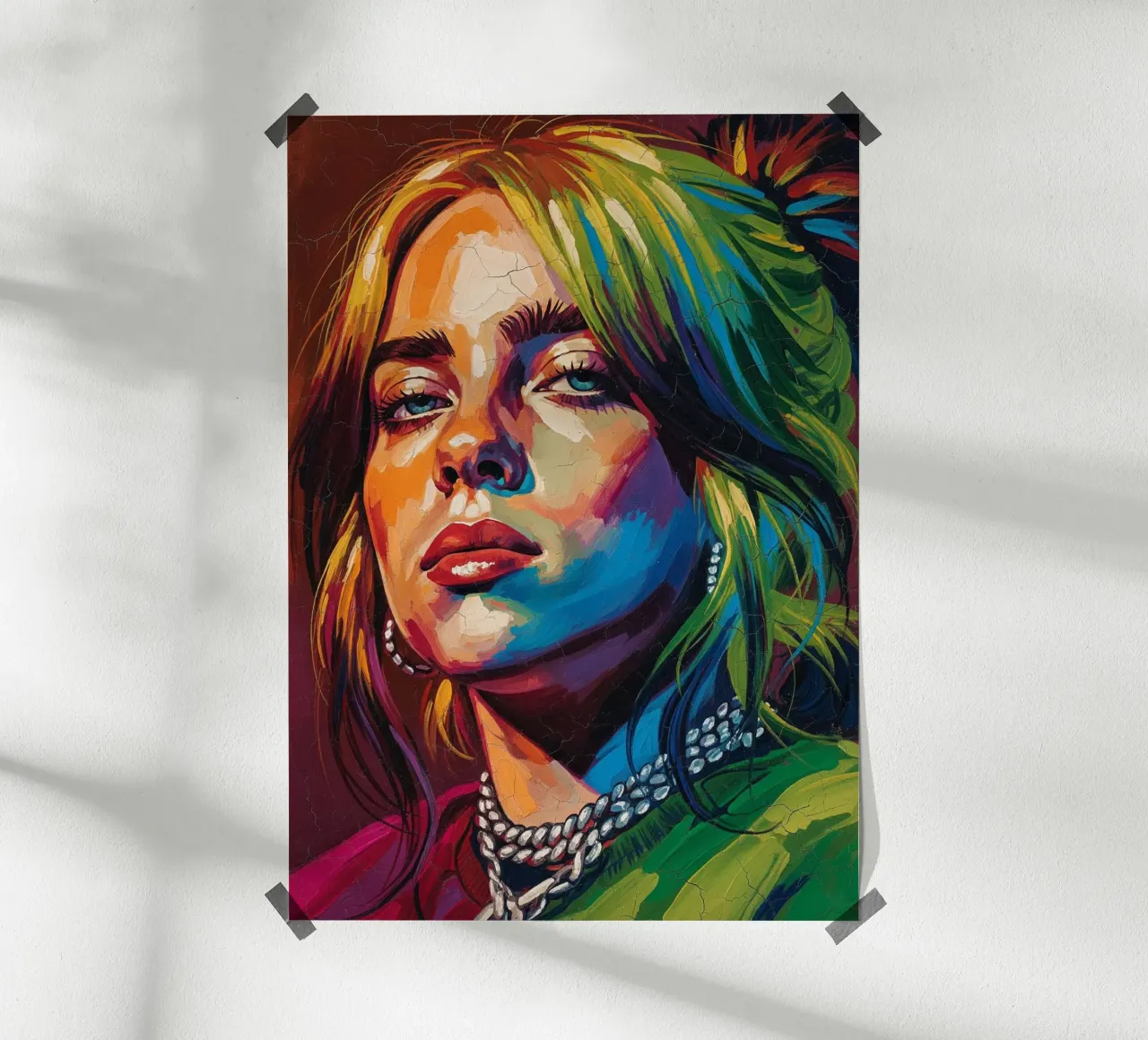 Billie Eilish abstract colorful pop art poster with wooden frame by Lembayung art