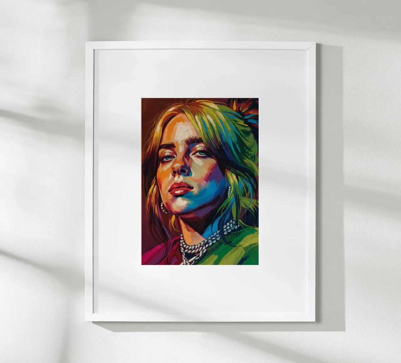 Billie Eilish abstract colorful pop art poster with wooden frame by Lembayung art