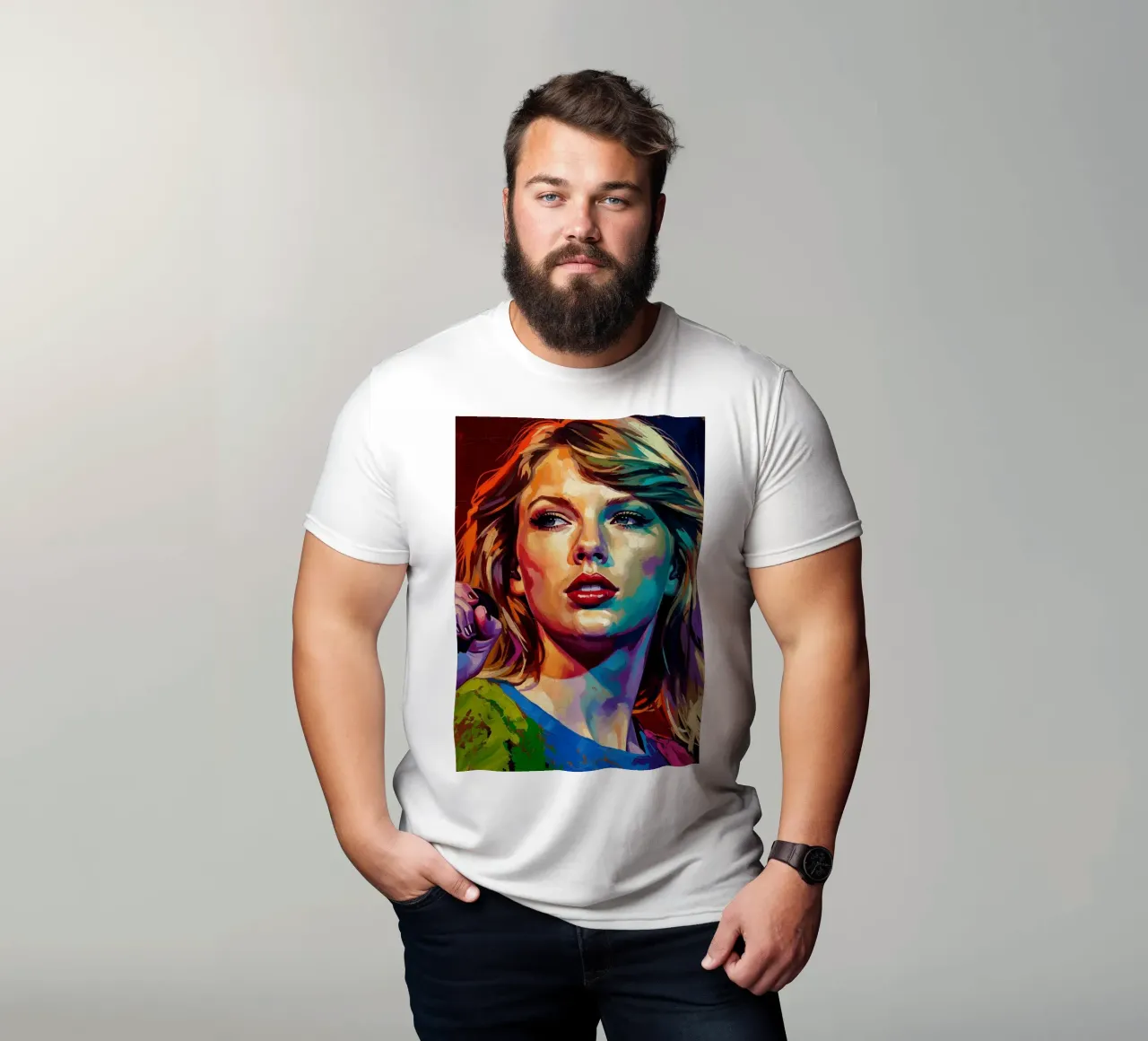 Ritratto pop art astratto e colorato di Taylor Swift t-shirt da Lembayung art