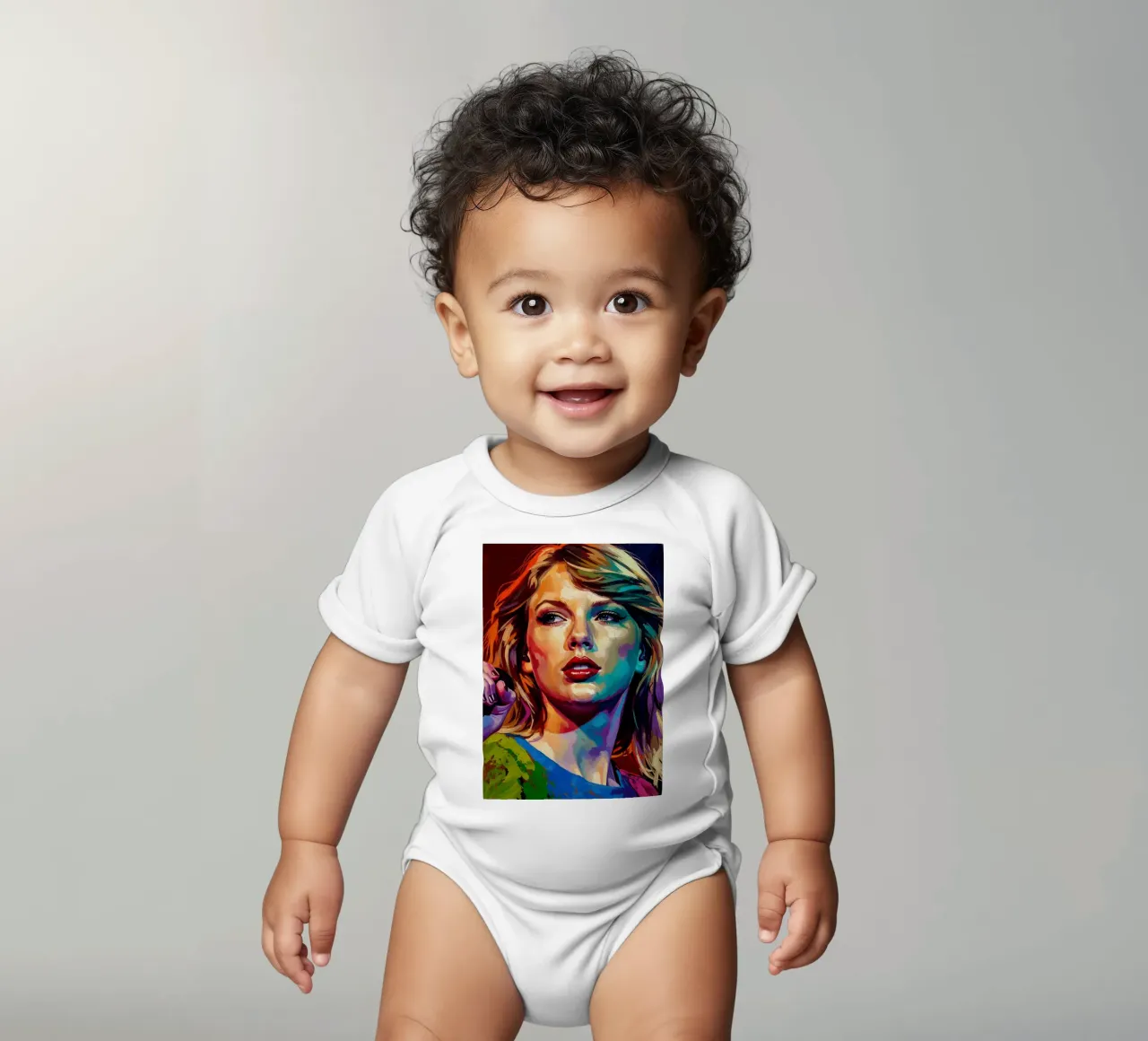 Taylor Swift abstract colorful pop art portrait short-sleeve baby romper by Lembayung art