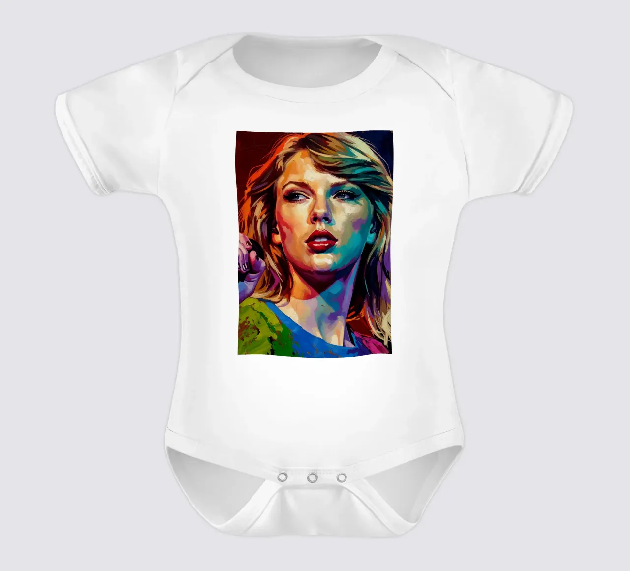 Taylor Swift abstract colorful pop art portrait short-sleeve baby romper by Lembayung art